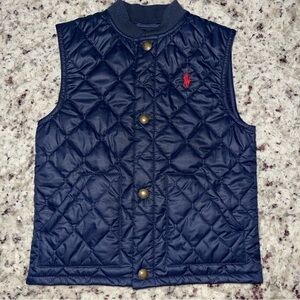 Polo Ralph Lauren Boys Size 4 Diamond Quilted Navy Vest Full Snap Red Pony